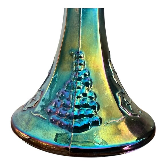 Vtg Indiana Glass Blue Iridescent Carnival Glass Pedestal Compote Candy Dish - Picture 7 of 11